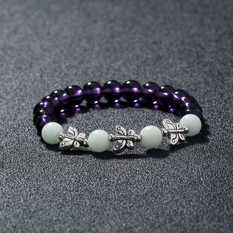 Purple Glass Beads Retro Butterfly Sky Blue Luminous Ball Bracelet Bracelet