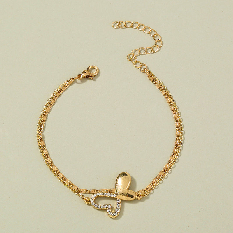 Net celebrity ins hot-selling jewelry butterfly double-layer hollow diamond bracelet pendant student girlfriends bracelet