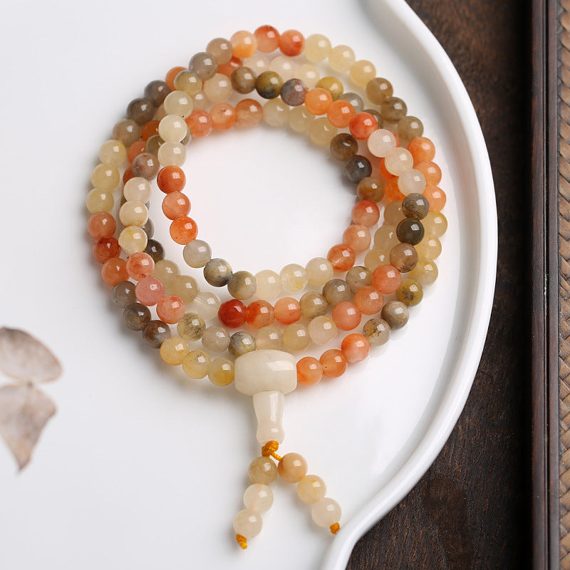 Natural Xinjiang Golden Silk Jade 108 Beads Bracelet