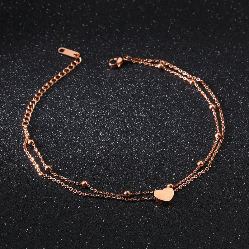 Double-Layer Rose Gold-Plated Love Anklet Bracelet