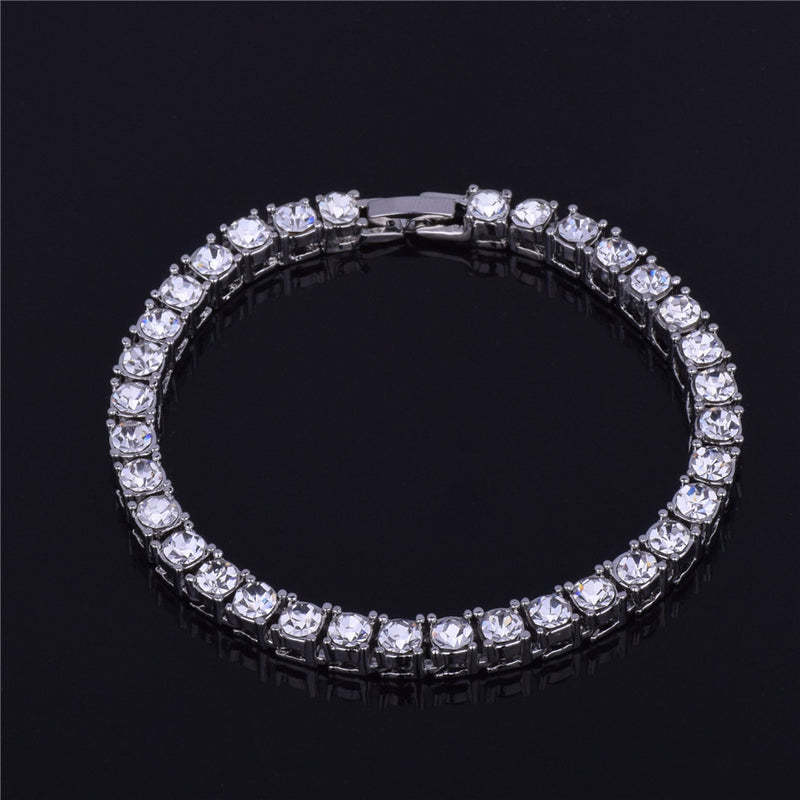 Men's hip hop 1 row alloy bracelet full rhinestone single row bracelet European and American fashion jewelry