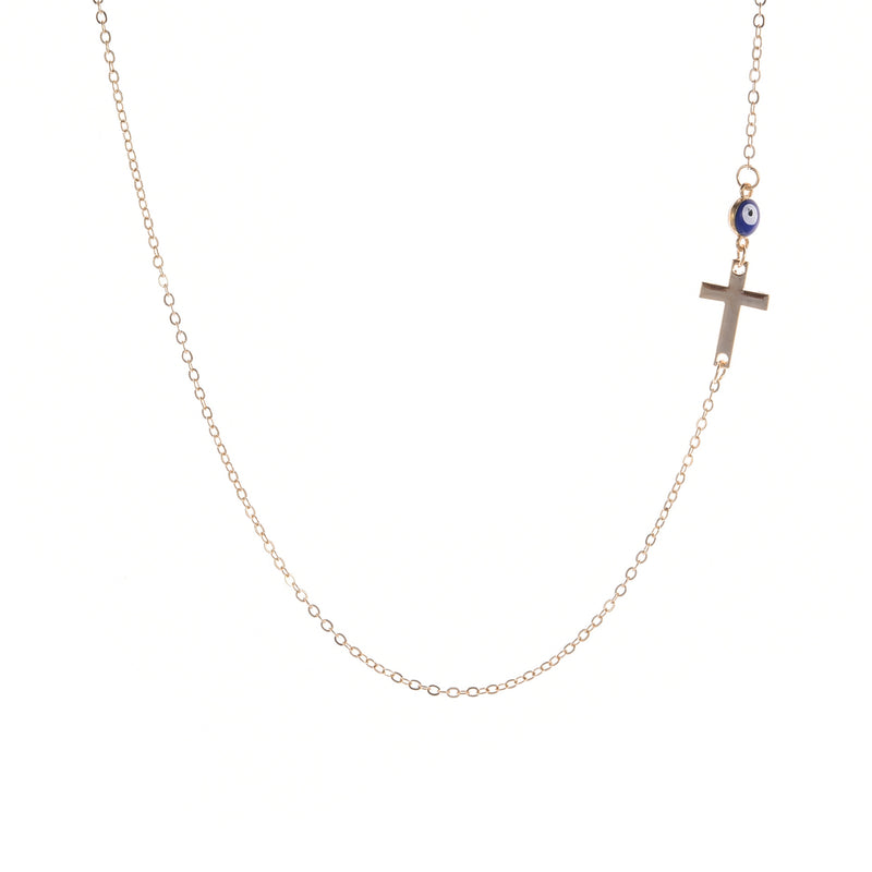 Cross blue eyes clavicle women's necklace