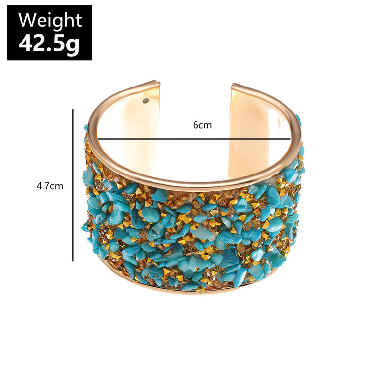 Exaggerated Metal Bracelet With Colored Diamonds And Gravel Bracelet