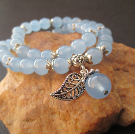 Pink chalcedony agate bracelet leaves