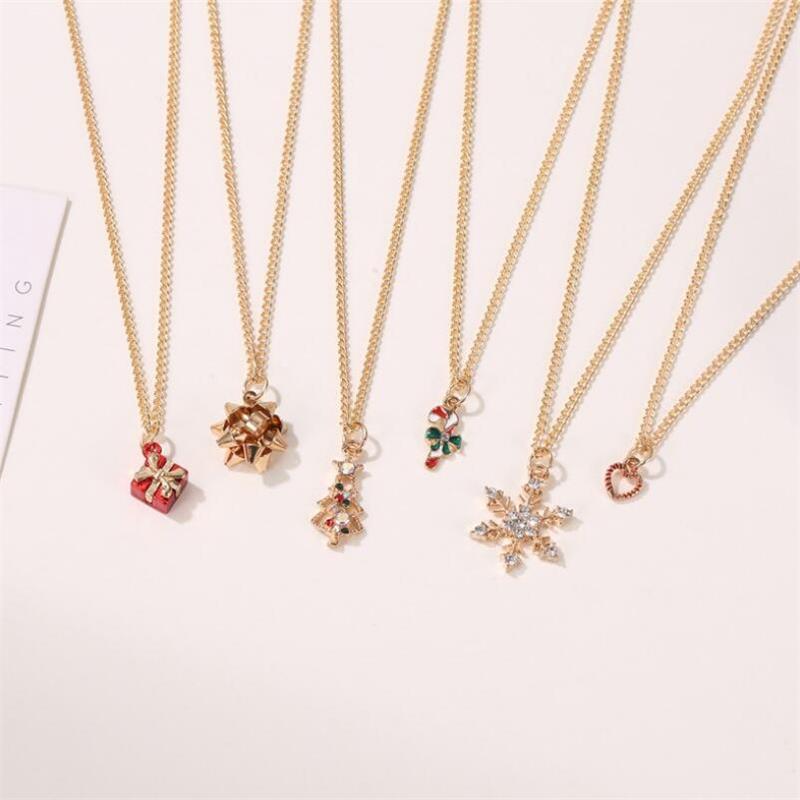 Pick heart snowflake christmas tree necklace