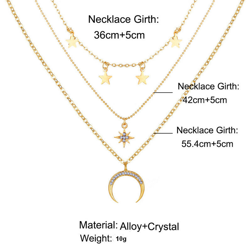 Star Crescent Three-layer Necklace