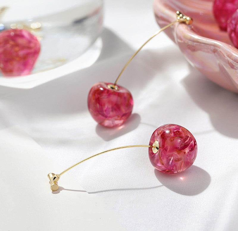 French dried flower cherry earrings