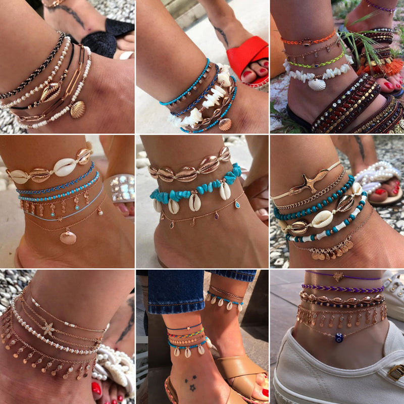 Bohemian Beach Woven Shell Anklets