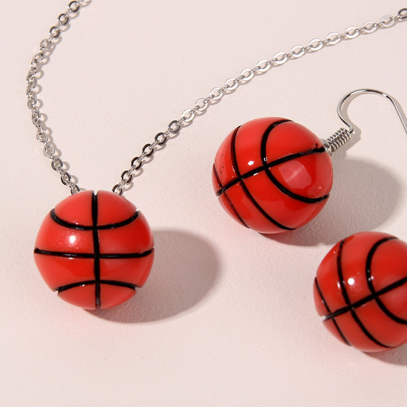 Personality Basketball Pendant Earrings Necklace Jewelry Set Women