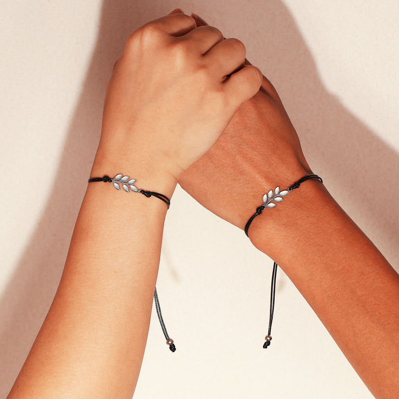 Stainless Steel Branch Leaf Piece Lovers' Hand Rope
