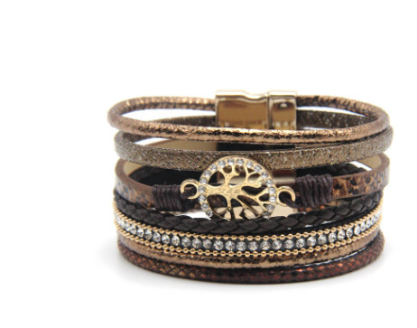 Explosion models Europe and America leather rope bracelets Hollow life tree ladies magnetic buckle jewelry