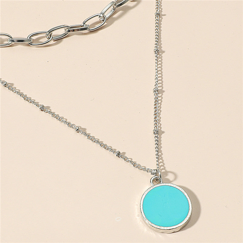 Necklace Multilayer Blue Disc Clavicle Chain Simple Temperament