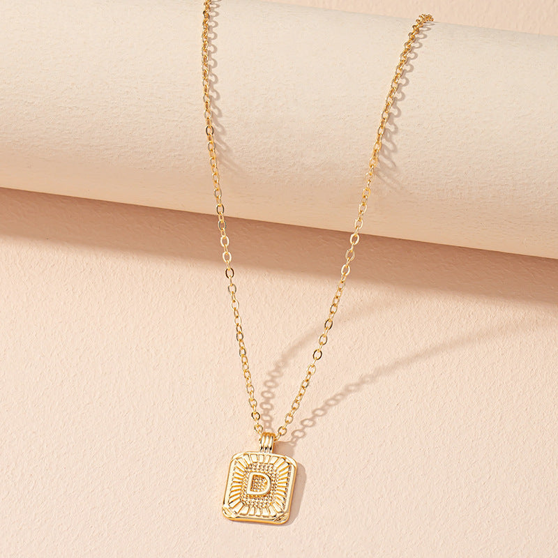 Japanese And Korean Ins Style Simple Square Brand 26 English Alphabet Necklace