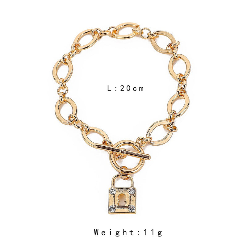 Creative Trend OT Buckle Gold Thick Chain Diamond Padlock Bracelet