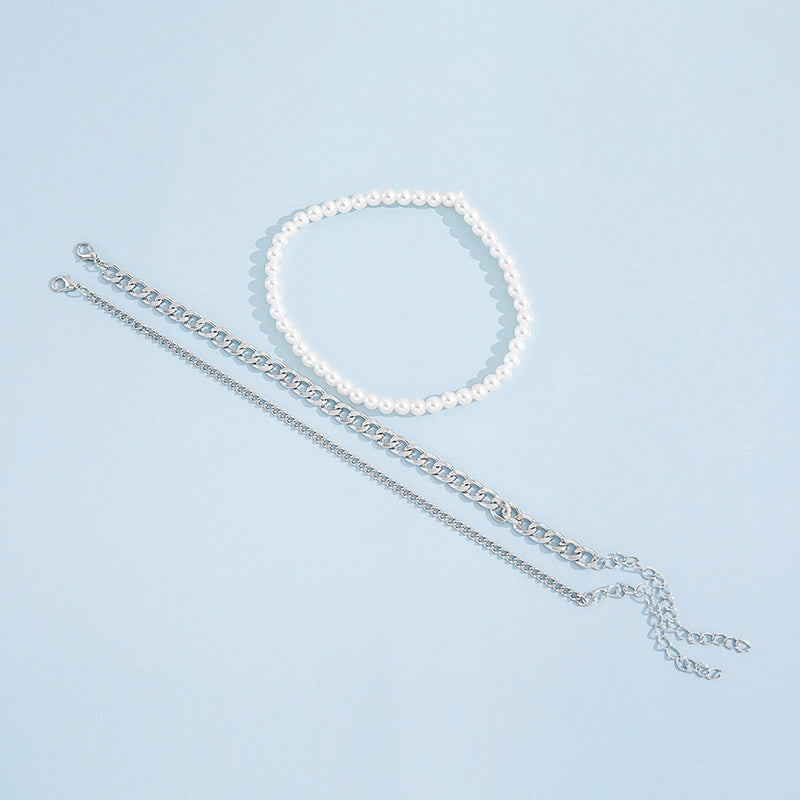 Three-Piece Pearl Chain Mix & Match Anklet Set