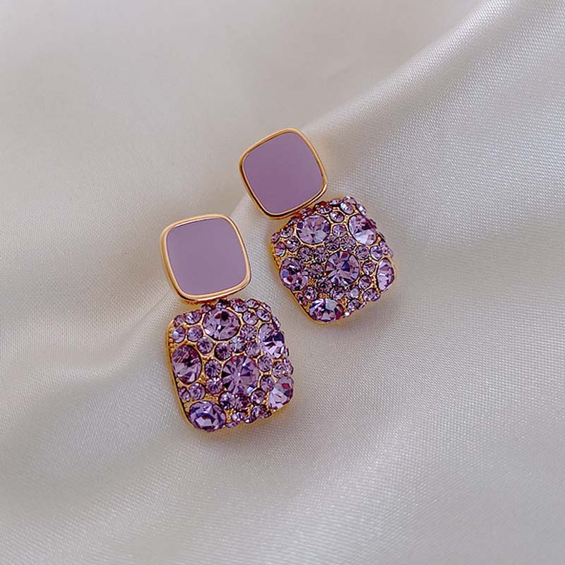 European And American Style Purple Diamond Square Earrings