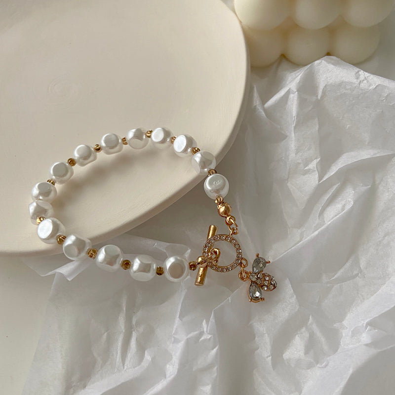 Natural Gemstone Pearl Pendant Bracelet