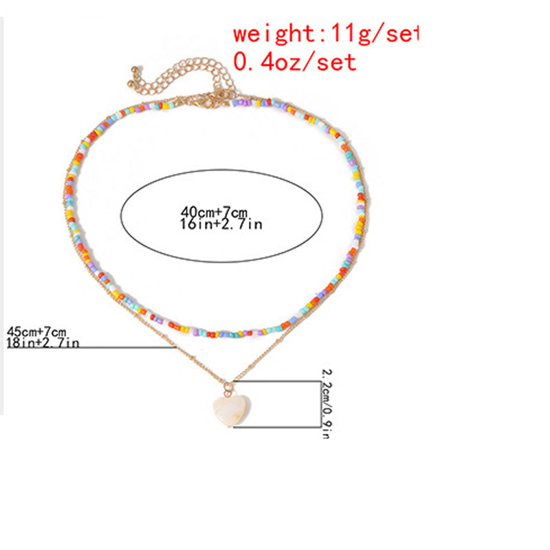 Ethnic Geometric Colorful Rice Bead Heart-Shaped Necklace