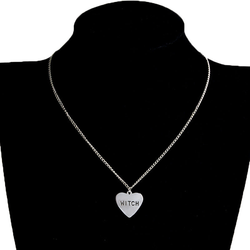 Gothic Punk Witch Heart Necklace Halloween Jewelry Gifts