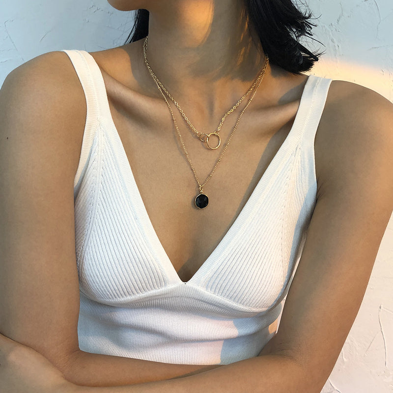 Double-layer Pendant Clavicle Chain Alloy Circle