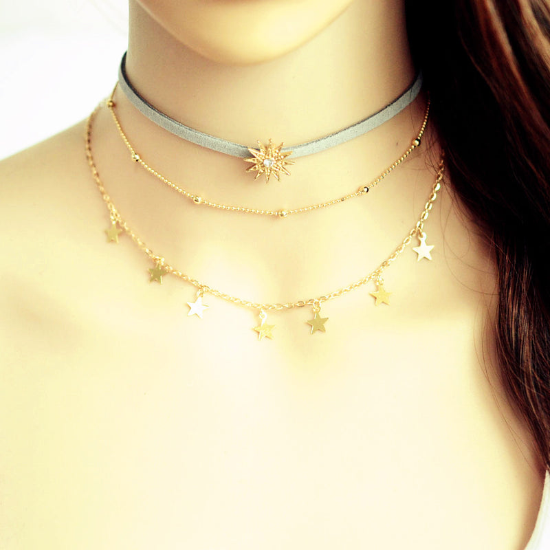 Pentagram Sun Multilayer Necklace Bead Chain