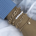 Fashion Multilayer Pearl Metal Bracelet 3 Piece Set