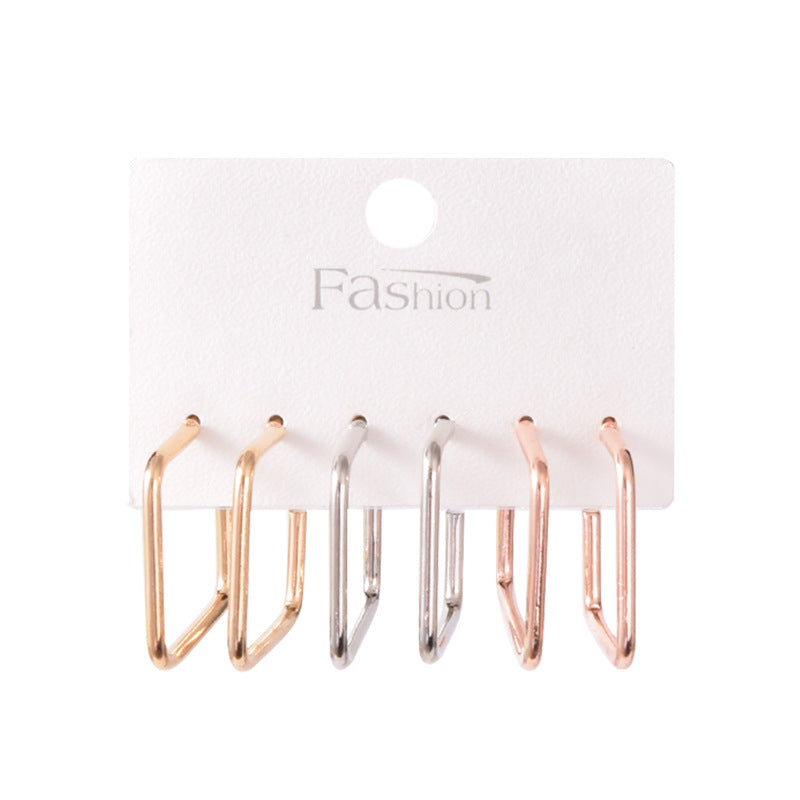 Gold Metal Hoop Square Earrings Set