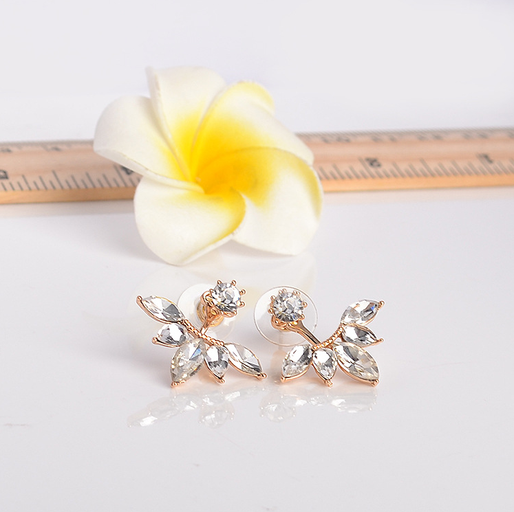 Simple temperament flower white crystal rhinestone hanging sun flower earrings