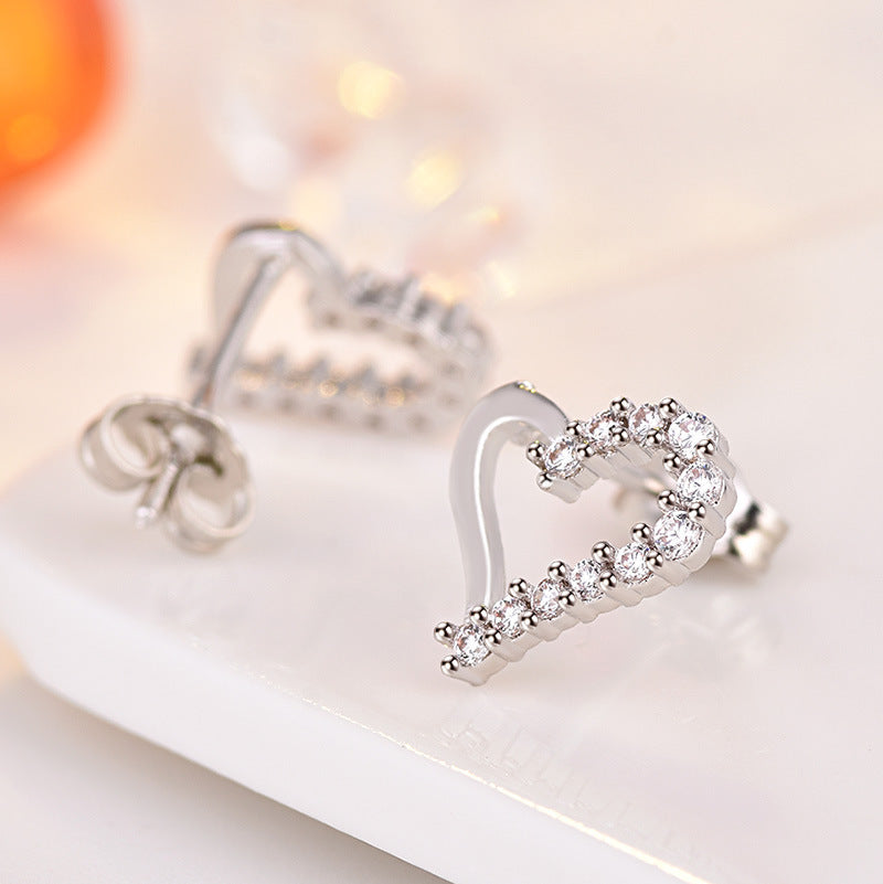 Korean Female Earrings Zircon Tender Heart-shaped Earrings