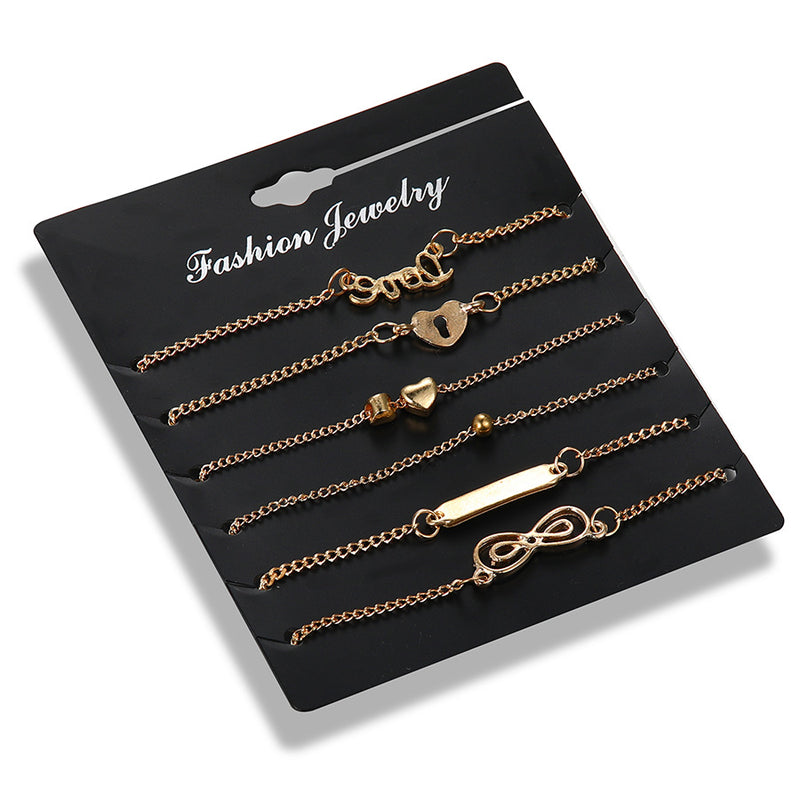 Heart-Shaped 8-Character Love Six-Piece Anklet Female