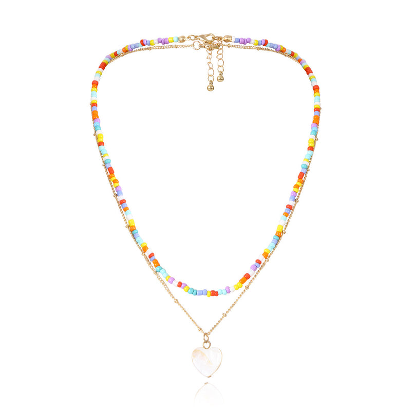 Ethnic Geometric Colorful Rice Bead Heart-Shaped Necklace