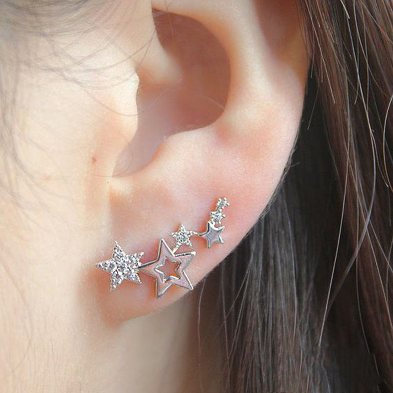 Korean Version Of Simple Fashion Zircon Star Ear Clip Earrings