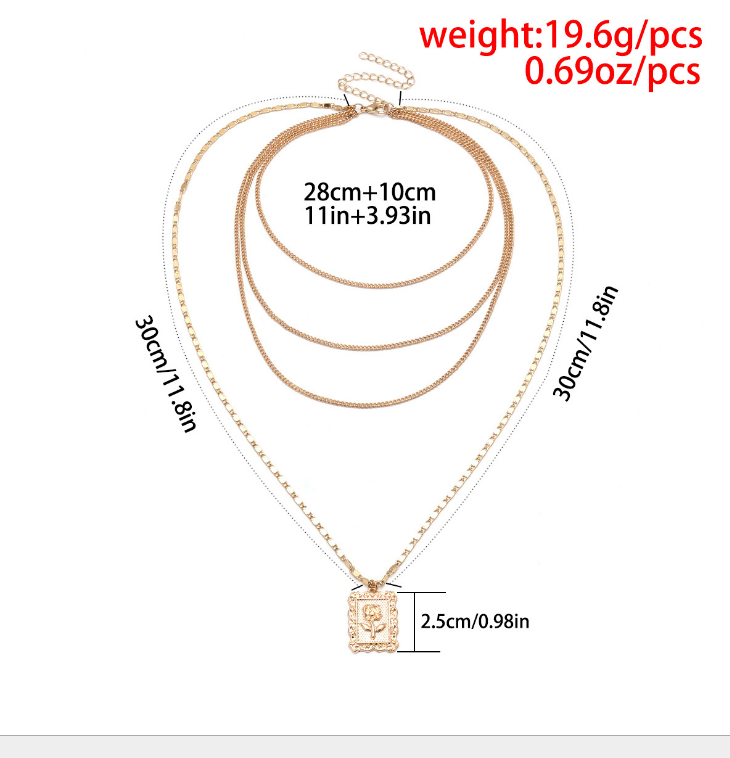 European and American cross-border fashion accessories Simple multi-layer pendant accessories multi-layer chain rose ID clavicle necklace