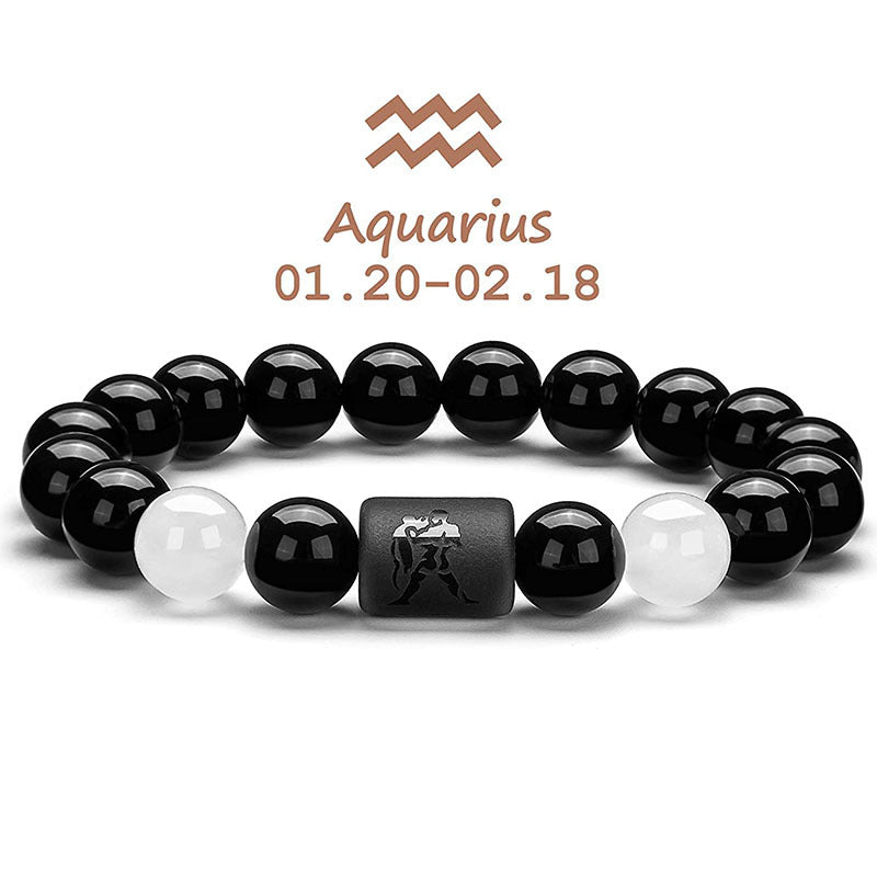 Zodiac Natural Black Agate Stone Bracelet