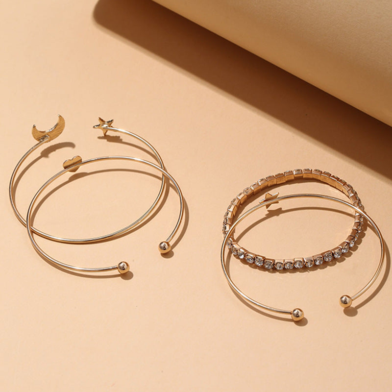 Geometric Crystal Star Moon Bracelet Peach Heart Women