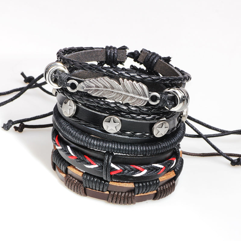 multilayer sheet vintage leather band of men of fashion craft star rope twisted Wrap Bracelets & bangles