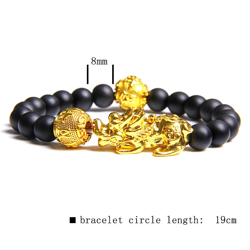 Tiger eye stone elastic brave gold plated ball bracelet