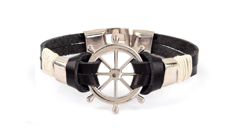 Vintage Rudder & Anchor Leather Bracelet