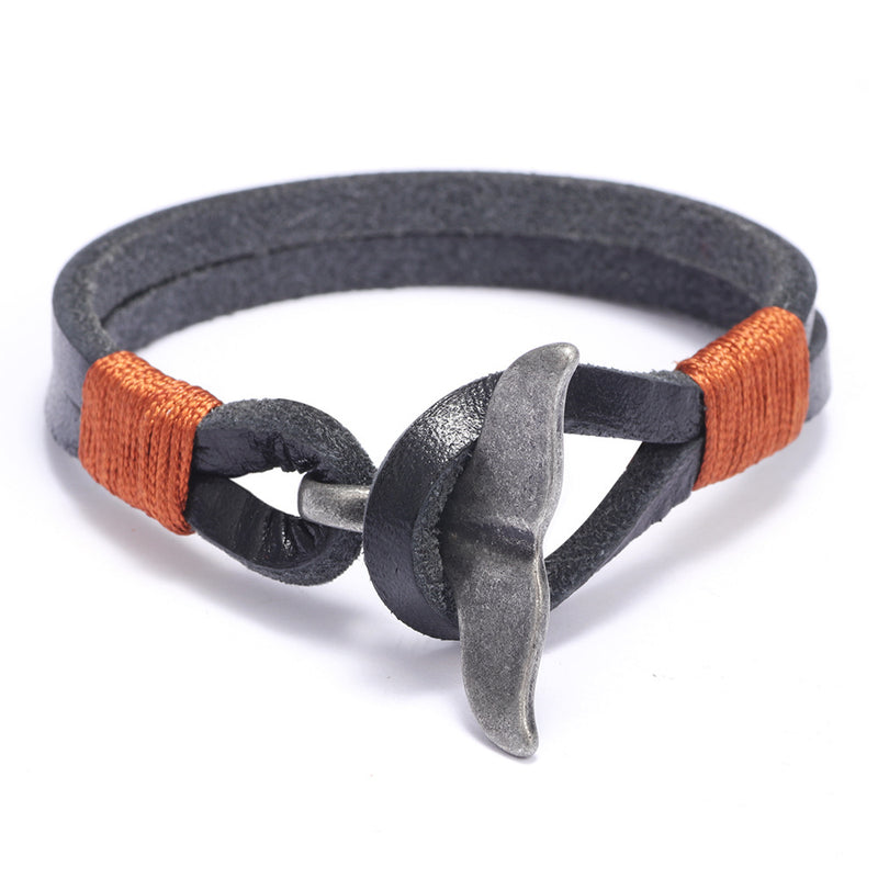 New Men's Whale Tail Alloy Leather Hand-woven Bracelet