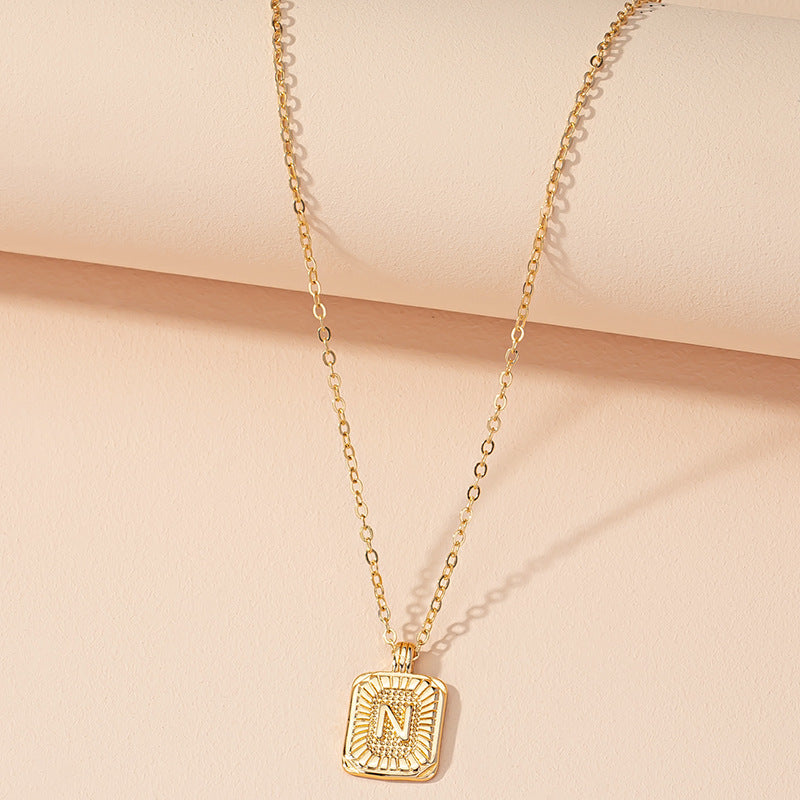 Japanese And Korean Ins Style Simple Square Brand 26 English Alphabet Necklace