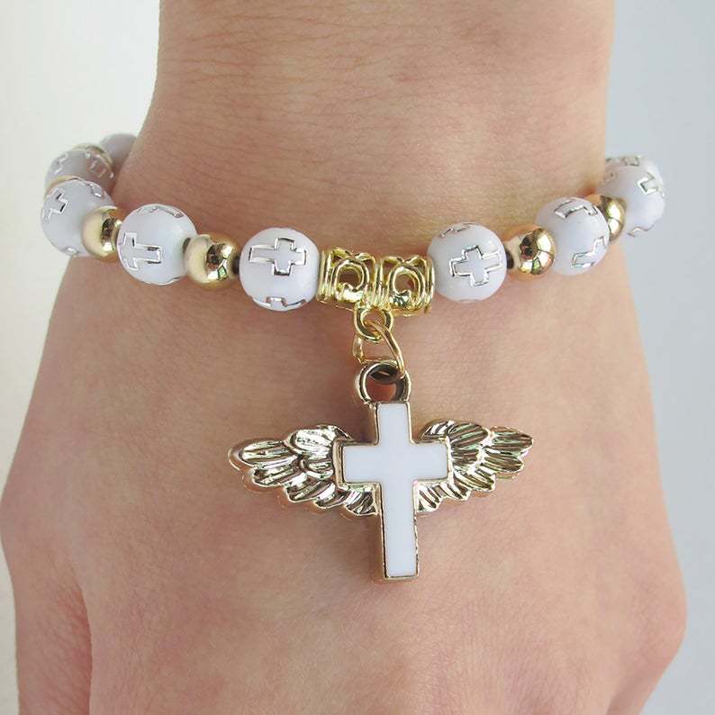 Bronzing Acrylic Cross Bead Bracelet