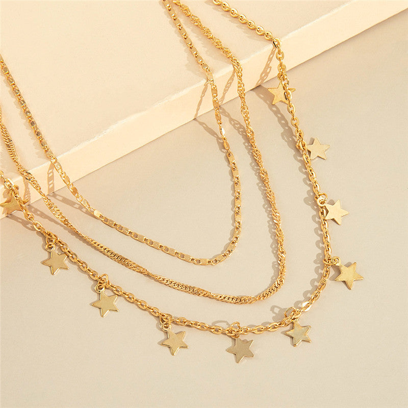 Retro Fashion Multi-layer Five-pointed Star Tassel Trend Clavicle Chain