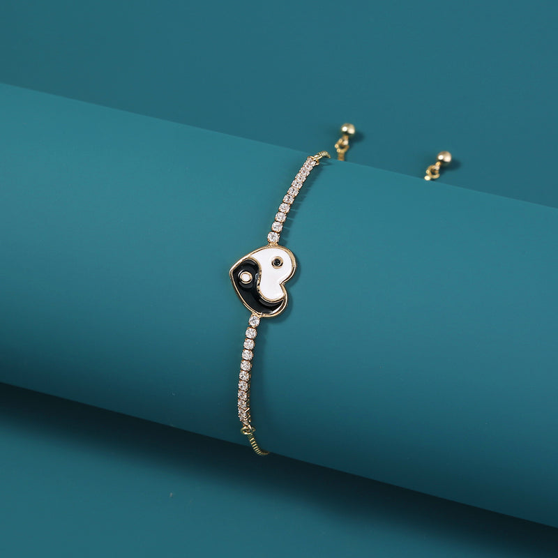Brass Heart Gold Plated Oil Drip Zircon Adjustable Pull Bracelet