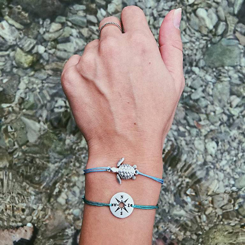 Beach Turtle Compass Handmade Double Round Bracelet