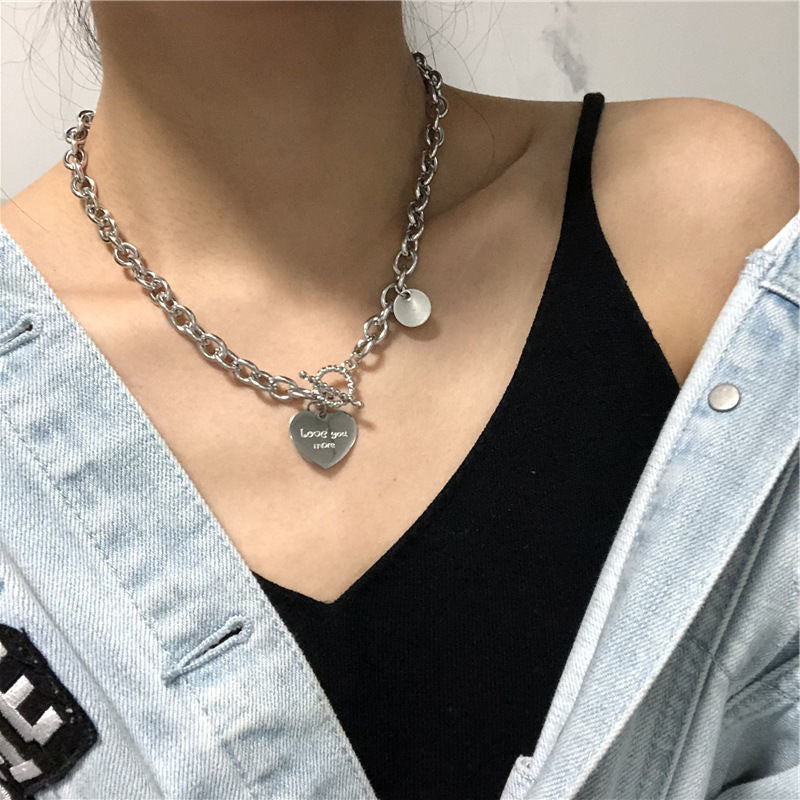 Stainless steel peach heart letter clavicle chain ins