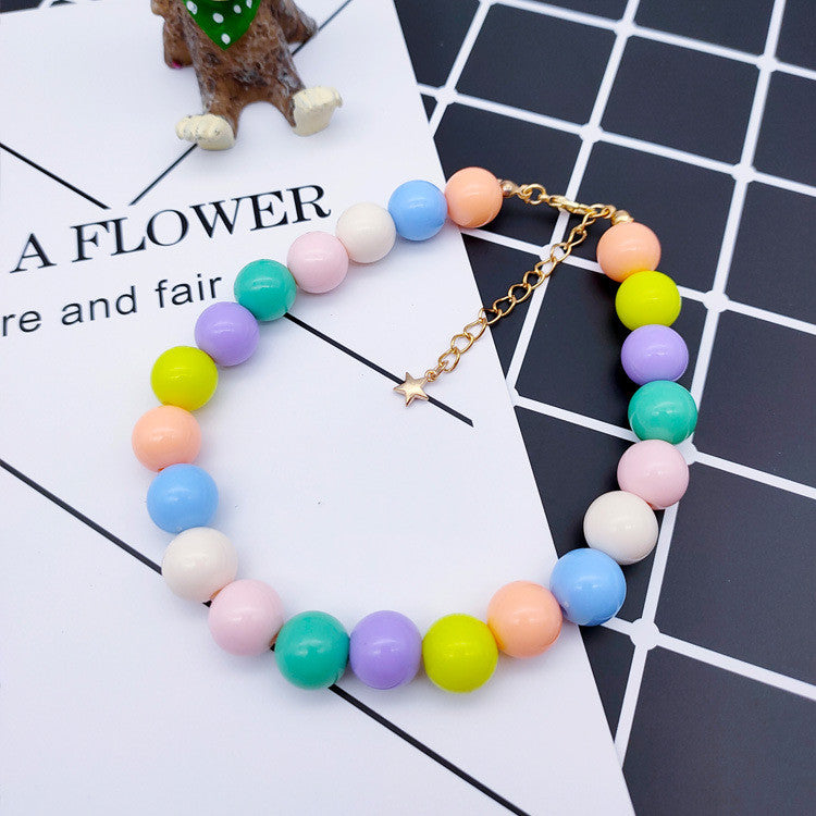 Fashion Pet Necklace No Bells Colorful Beads Adjustable