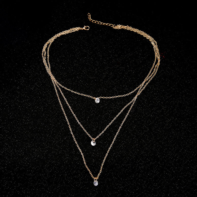 Multi layered zircon necklace with popular elements