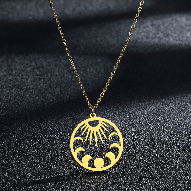 Men's And Women's Personality Simple Stainless Steel Sun And Moon Necklace Pendant