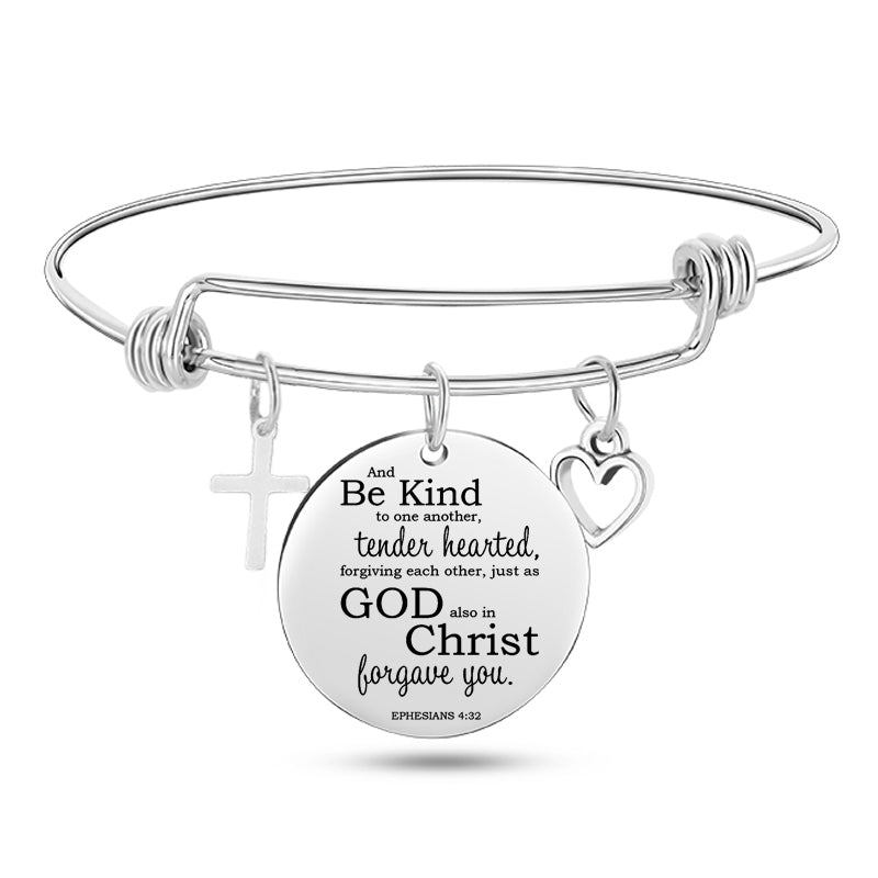 Cross Heart Charms Bible Psalm Stainless Steel Bangle  Bracelets