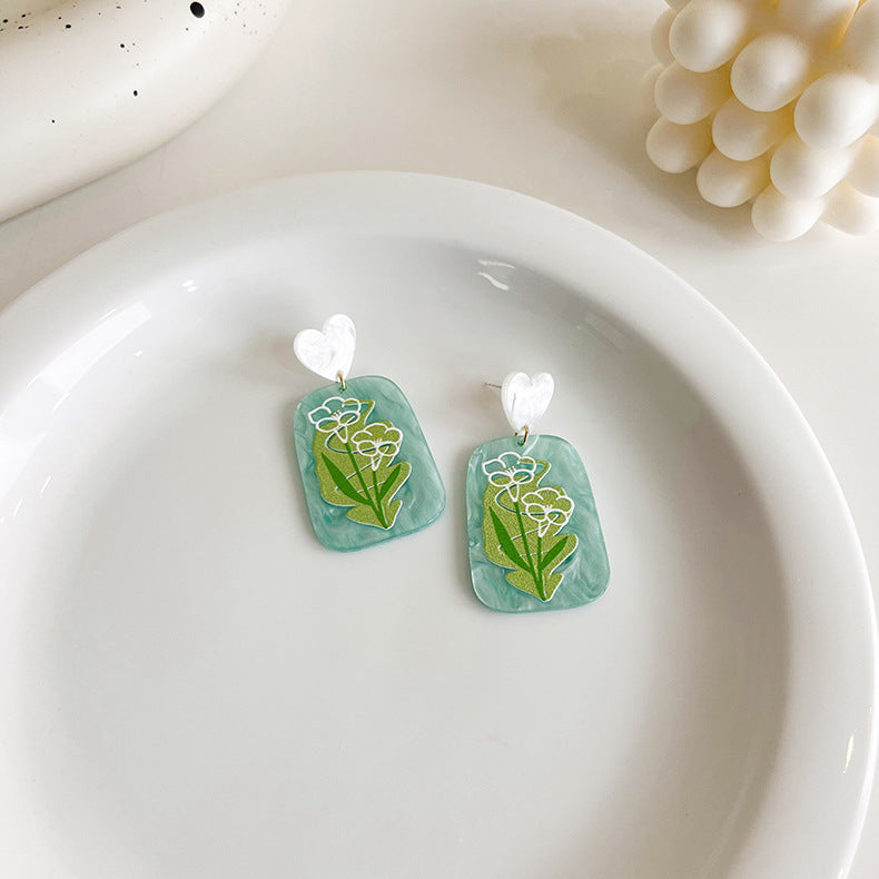 Flowers And Leaves Transparent Acrylic Earrings